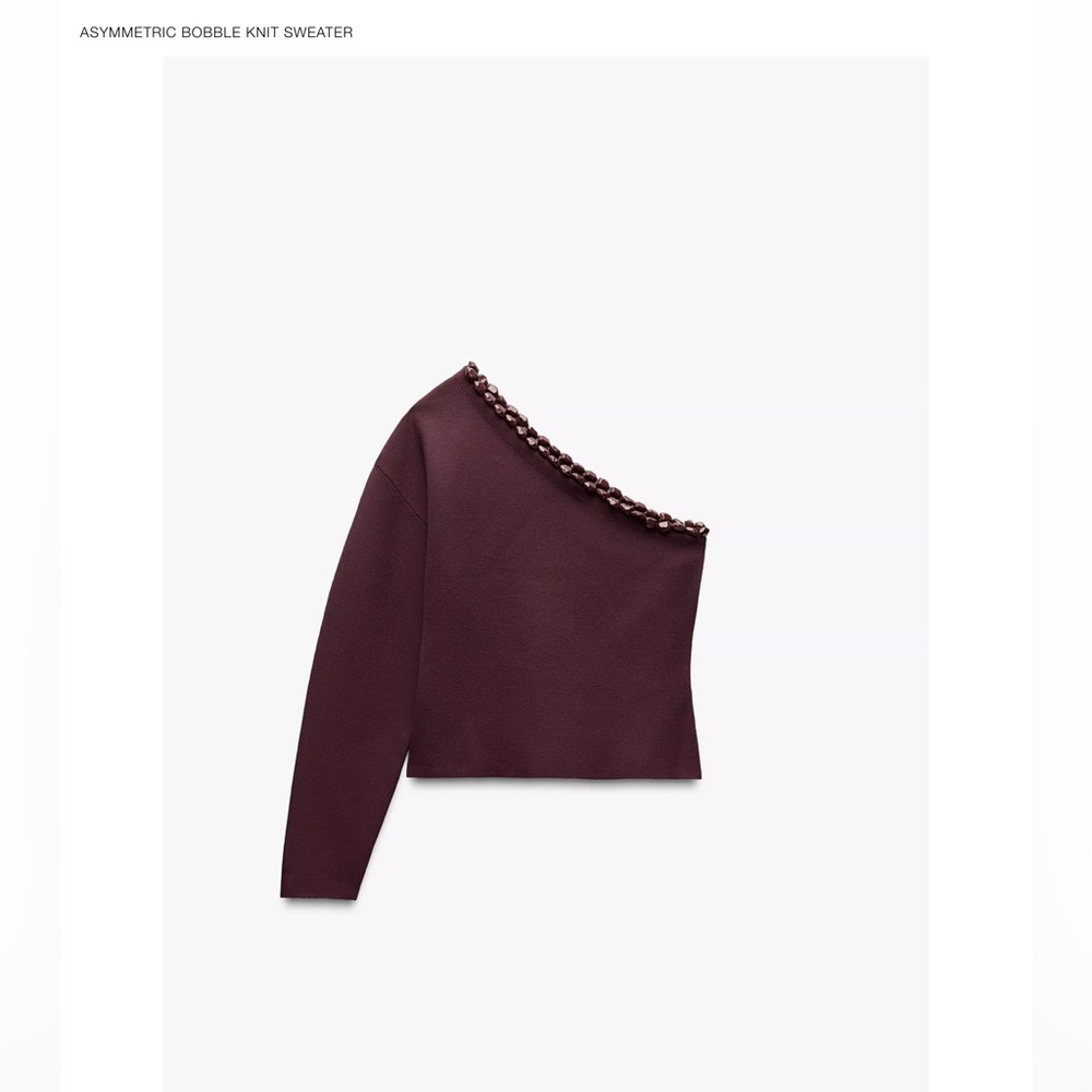 Zara NWT Asymmetric Bobble Knit Sweater - Eggplant Size Large